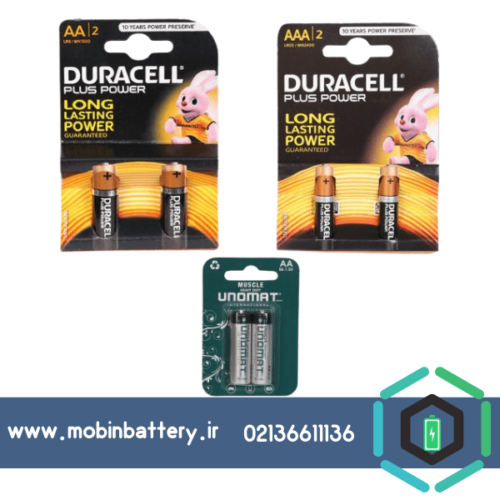 باتری قلمی و نیم قلمی دوراسل مدل Plus Power Duralock بسته ۴ عددی به همراه باتری قلمی یونومات
