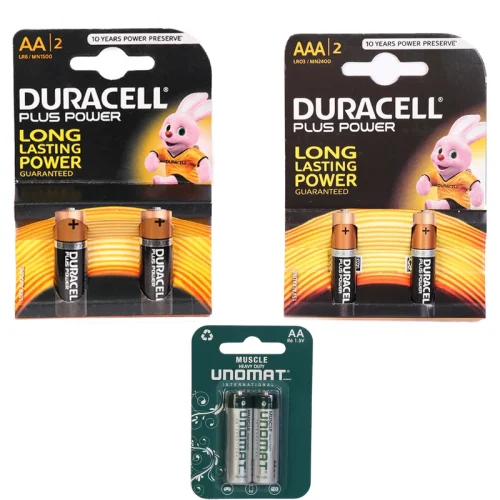 باتری قلمی و نیم قلمی دوراسل مدل Plus Power Duralock بسته ۴ عددی به همراه باتری قلمی یونومات